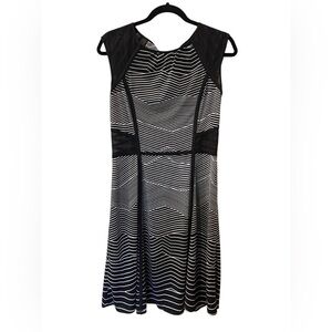 BCBG Maxazria Women’s Ilana Black Striped Sleeveless Fit Flare Dress Sz Medium